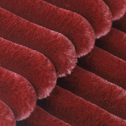 Uhomy 2 Pack Faux Fur Home Christmas Red Decorative Throw Pillow Cover Luxury Soft Striped Furry Pillowcase for Sofa Couch Bedroom Comfy Thick Fluffy Plush Cushion Cover 22x22 Inch Burgundy 55 cm - color: Burgundy, size: 22" x 22" (Pack of 2)