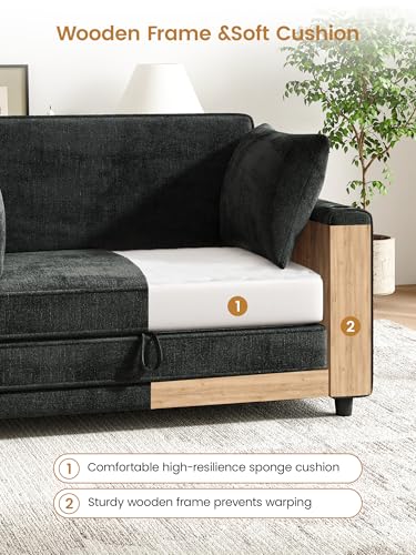51" Loveseat Convertible Sofa Bed with Cup Holder, Small Couch 2 in 1 Pull Out Sleeper Couch, Floor Folding Couch Sofa with Two Pillows for Living Room, Apartment, Dorm (Black) - color: Black