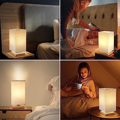 Small Square Bedside Table Lamp for Bedroom set of 2,Minimalist Wood Base & Round Fabric Shade,Mini Cute Cozy Warm Nightstand Boho Lamp, Study Desk Night Stand Light for Room,Dorm,Nursery,Living Room - size: Square - Set of 2