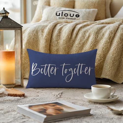 ULOVE LOVE YOURSELF Better Together Lumbar Throw Pillow Cover Romantic Couple Reversible Decorative Pillowcase12''x20'' Double-Sided Print Cushion Cover for Bed/Sofa (Blue) - color: Blue