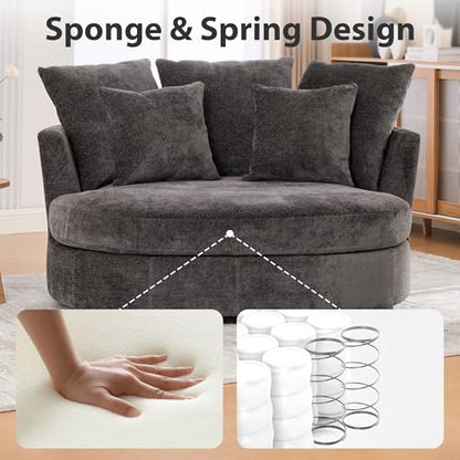 Chifee & Vingol 55" W Oversized Accent Barrel Chair Large Round Chair Extra Large Armchair with 5 Pillows for Living Room,Bedroom,Home Theater,Chenille,Charcoal - color: 55"- Charcoal