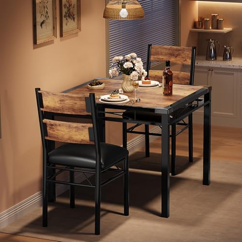 IDEALHOUSE Dining Table Set for 2, Dining Table with 2 Upholstered Chairs, Bistro Table and Chairs Set of 2 with Corner Protector for, Kitchen, Apartment, Retro Brown - color: Retro Brown, size: Table and 2 Chairs