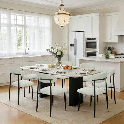 FREKEN Modern Upholstered Dining Chairs Set of 8, Mid-Century Metal Frame Linen Fabric Side Chair for Kitchen Dining Room, 350lbs Capacity, Beige - color: Beige - Black Legs, size: Set of 8