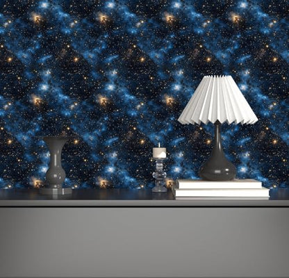 Dark Starry Sky Wallpaper Peel and Stick 17.5"x 118",Black/Blue | Self Adhesive/Removable/Waterproof/Thick Vinyl Contact Paper for Bathroom Bedroom Shelf Cabinet Drawer,Prepasted,Easy Peel - color: Black/Blue, size: 17.5" x 118"