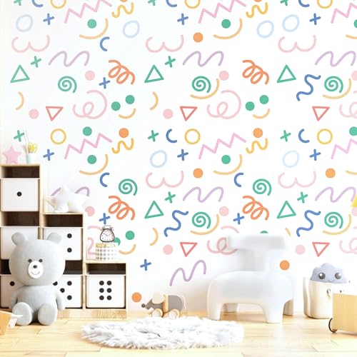 AOWDIAO 200 Pcs Geometric Wall Decals - Peel and Stick, Waterproof Vinly Colorful Wall Stickers for Kids Room, Playroom and Nursery - style: Geometric Lines