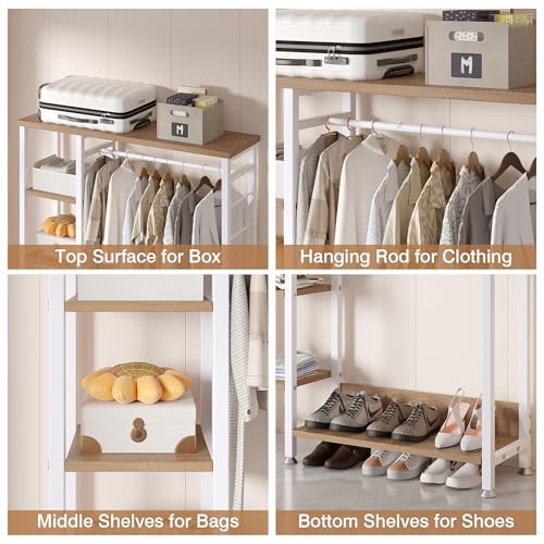 VECELO Open Garment Clothing Rack, Free-Standing Heavy Duty Storage Closet with 5 Shelves and Hanging Rod for Small Spaces, Max Load 350LBS, Nature White - color: Nature White