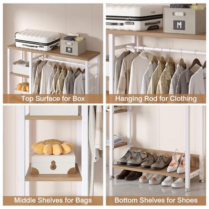 VECELO Open Garment Clothing Rack, Free-Standing Heavy Duty Storage Closet with 5 Shelves and Hanging Rod for Small Spaces, Max Load 350LBS, Nature White - color: Nature White
