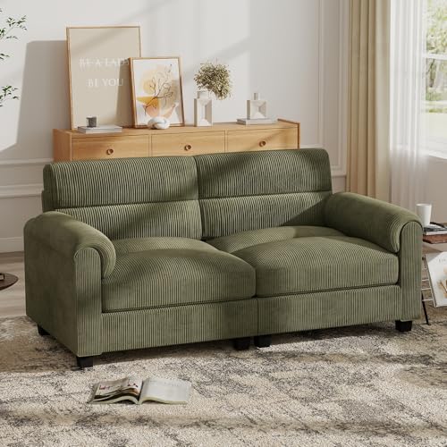 Bonzy Home Loveseat Sofa for Living Room, Comfy Corduroy Loveseat Couch with Overstuffed Cushion and Rolled Arms, Modern Small Couches for Bedroom, Small Spaces, Apartment, Office, Green - color: Green, size: 2-seater