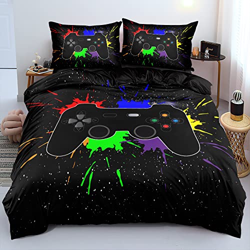 Gamer Bed Set Bedding Set for Boys Kids Gamepad Duvet Cover with 2 Pillowcases Full Size Gaming Bed Set 3pcs - color: Gamepad 02, size: Full
