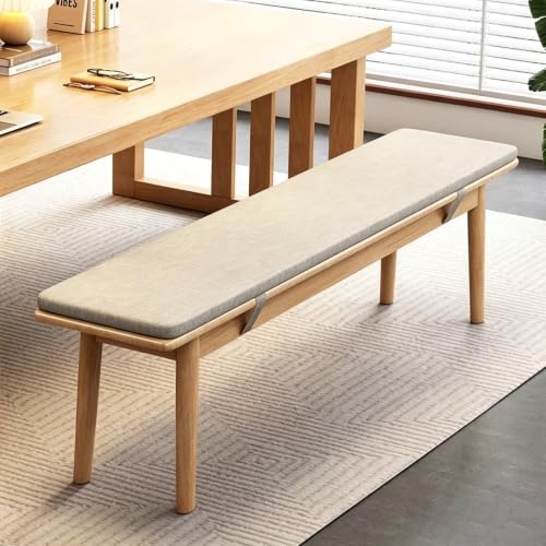 Narrow Rubber Wood Bench, Modern Dining Stool with Soft Cushion, Capacity 1100lbs, Easy to Assemble, for Dining Room Hallway Bedroom(Yellow,150cm/59in) - color: Yellow, size: 150cm/59in