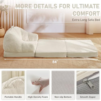 wanan Folding Sofa Bed, 3-in-1 Convertible Boneless Couch with Handle, Floor Lounger & Sleeper Chair for Adults, Comfy Folding Couch Single Sofa for Living Room Bedroom, Beige White - color: Beige White
