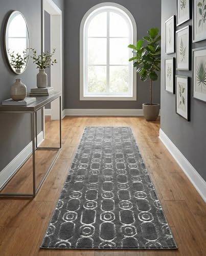 Rugs.com - Vogue Geo Rug – 12 Ft Runner Gray and Silver Easy-Clean Stain-Resistant Runner Rug – Modern Geometric Design for Hallways, Entryways, and High-Traffic Areas - color: Gray and Silver, size: 2'7" x 12' (Runner)