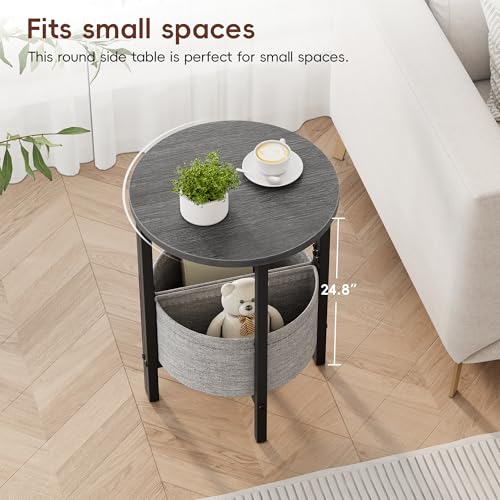 Small Round Side Table End Table, Tall Accent Table with Storage Basket, Set of 2 Half Round Table Half Moon Tables, Coffee Bedside Table Modern Nightstand for Living Room Bedroom Gray Walnut - color: Gray Walnut