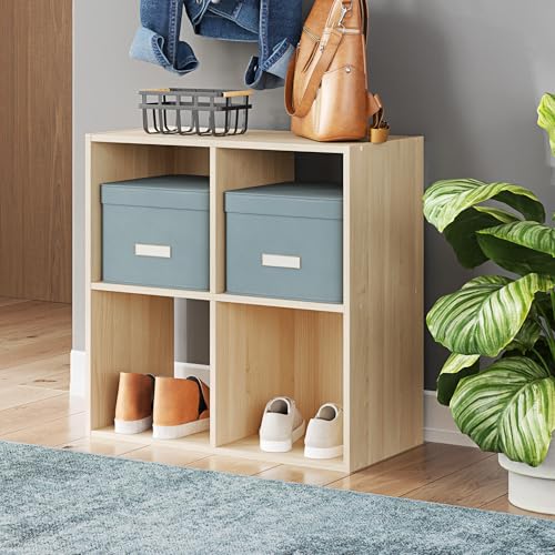 Signature Design by Ashley 4 Cube Organizer Bookcase, Light Brown Ash | Sturdy engineered wood and decorative laminate, Fits 10.5-in bins, Assembly required, Contemporary style, Piperton Series - color: Tan, size: Four Cube
