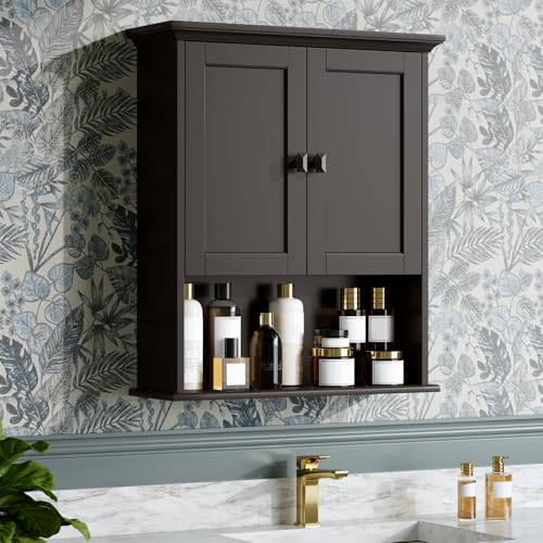 Bathroom Wall Cabinet, Over The Toilet Storage Cabinet Wall Mounted Medicine Cabinet with Build-in Spirit Level Cupboard Adjustable Shelves for Bathroom Laundry Room Kitchen, Espresso - color: Espresso