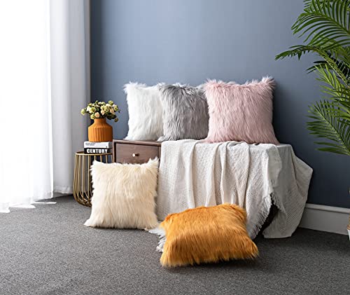 LIGICKY Luxury Series Soft Faux Fur Throw Pillow Cover Decorative Square Plush Pillow Case Cushion Cover for Couch Sofa Bed, 16" x 16" Grey - color: Grey, size: 16" x 16" (Pack of 1)