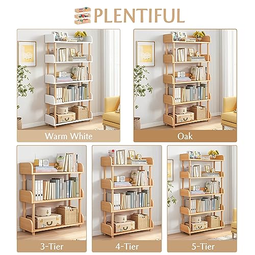 5-Tier Wooden Open Bookcase, Oak | Modern Display Bookshelf with Top Edge, Solid Wood Frame, Home and Office Storage - color: Oak, size: 5-tier