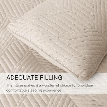 Exclusivo Mezcla Ultrasonic Twin Quilt Bedding Set, Brich Beige | Lightweight Bedspreads, Soft Microfiber, Modern Geometric Coverlet, All Season Bed Cover, 1 Quilt and 1 Pillow Sham - color: Brich Beige, size: Twin (68"x88")