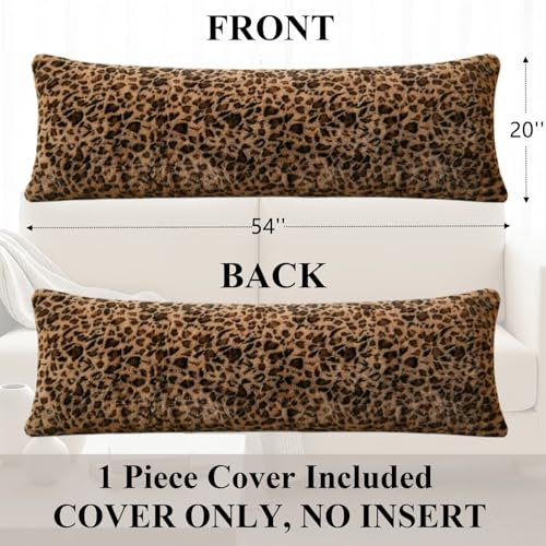 Leopard Body Pillow Cover 20x54 Inches, Brown Cheetah Faux Fur Fluffy Long Pillowcase with Zipper, Soft Shaggy Plush Fuzzy Body Pillow Cover for Bed Sofa Couch, Cozy Side Sleeper Pillow Cover - size: 54"x20"(Pack of 1)