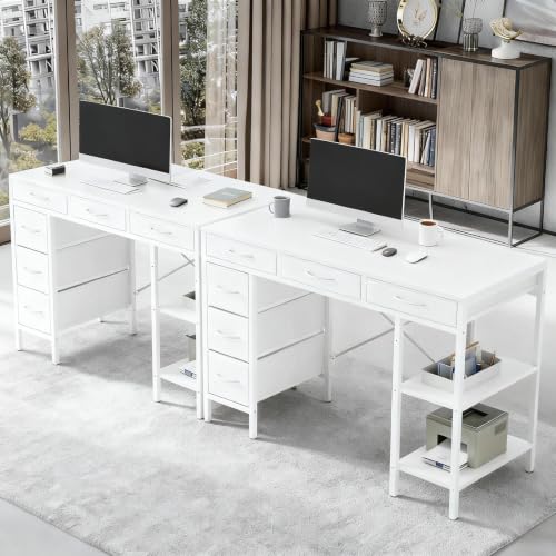 Simple Deluxe Computer Desk with 6 Drawers, 55 Inch Office Workstation with Storage Shelves, Reversible Corner Gaming Table, Home Office Study Desk with Fabric Organizer, White - color: White, size: 55 * 18 inch