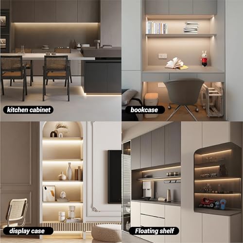 HAMRVL Shelf Lights 12V COB LED Strip Lights, 16.4ft 3000k Plug-in DIY Cut to Size Warm White LED Strip Lights, Dimmable Under Shelf Lighting for Book Shelf, Display Case, Wardrobes, Cabinets, Pantry - color: Warm White 3000k, size: 1 to 6/16.4ft