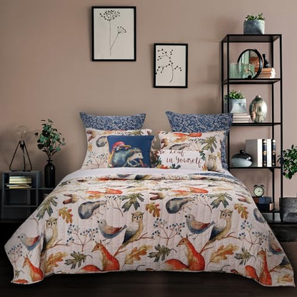 Greenland Home Willow Novelty Forest Animals Reversible Quilt Set, 3-Piece Full/Queen, Natural - color: Natural, size: 3-Piece Full/Queen