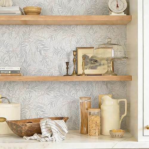 Ismoon Boho Wallpaper Peel and Stick Dusty Green Botanical Wallpaper 17.3in x32.8ft Neutral Leaf Removable Waterproof Green Contact Paper for Bedroom Kitchen Renter Friendly Wall Decor Vinyl - color: Dusty Green, size: 17.3" x 393"