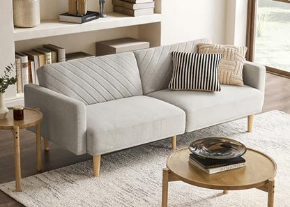 mopio 76.4" Futon Sofa Bed Chevron Styled, Sleeper Couch (Light Gray Fabric) - color: Light Gray Fabric