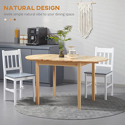 Drop Leaf Dining Table, 55-in Solid Pine, Natural | Solid pine construction, drop-leaf design, expands to 55 in, seats 4-6, assembly required