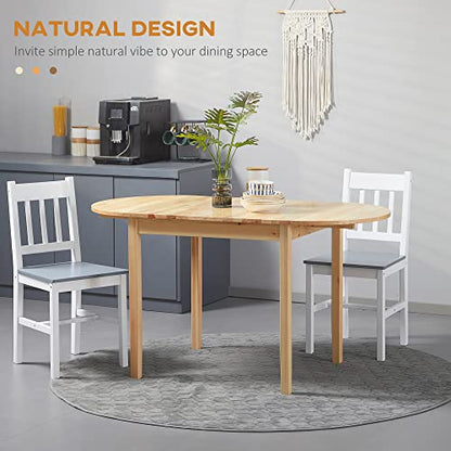Drop Leaf Dining Table, 55-in Solid Pine, Natural | Solid pine construction, drop-leaf design, expands to 55 in, seats 4-6, assembly required