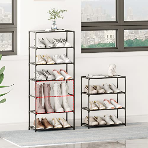 Small Shoe Rack 6-8 Pairs Sturdy Shoe Shelf 4-Tiers Narrow Stackable Shoe Organizer,Lightweight Kids Shoe Racks for Entryway, Doorway and Closet（Black） - size: 4-Black