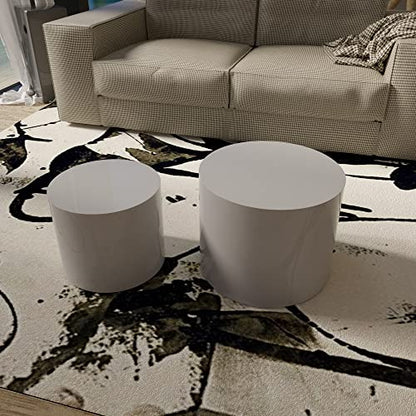 JUSTONE Set of 2 Nesting Coffee Table,Modern Round Wood Accent Side End Table for Living Room Bedroom and Entryway, Apartment,Nesting Tables for Small Spaces No Assembling (Matte White) - color: Round-white-14.9"h