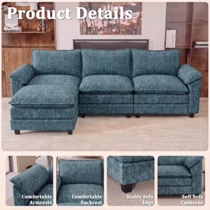 JUMMICO 118.9" L Shaped Sectional Couch, Modular Cloud Sofa, Dark Blue | Comfy Chenille, Movable Ottoman, Deep Seat, Double Layer Cushion, 3 Seat, High-Density Foam, for Living Room - color: Dark Blue, size: L Shaped Sofa