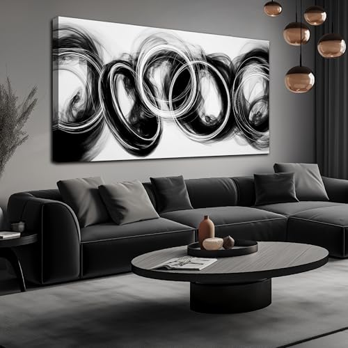 MXUNYZ Black and White Abstract Canvas Wall Art 58x29 Inch | Large Minimalist Painting for Living Room,Black Art Work for Office Walls,Hotel Hallway Bedroom Wall Decor - color: Black, size: 58"L x 29"W