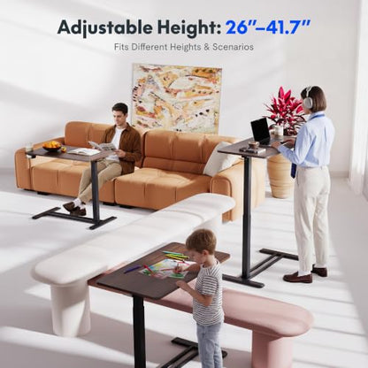 FLEXISPOT H7 28" Pneumatic Height-Adjustable Overbed Table with Wheels | C-shaped bedside table,Medical End Table,Rolling Cart TV Tray,Laptop desk for Hospital Home use,27.6"W x 15.7"D,Mahogany - color: Mahogany, size: Small