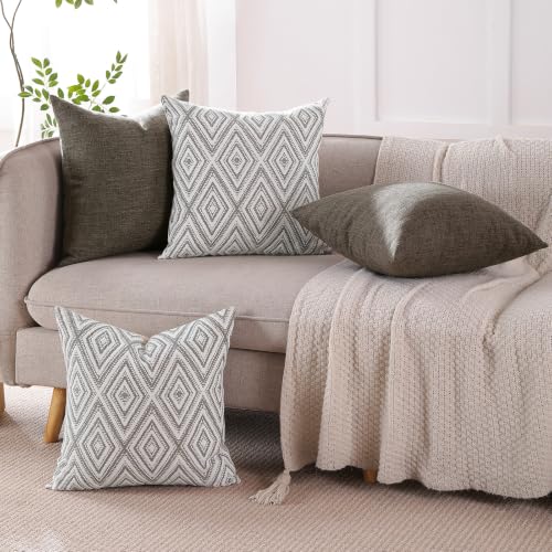 HPUK Throw Pillow Covers 18x18, Set of 4, Natural Couch Pillow Covers | Polyester fabric, patterned and solid designs, hidden zippers, machine washable, for sofas and beds, inserts not included - color: Natural, size: 18" x 18" (Pack of 4)
