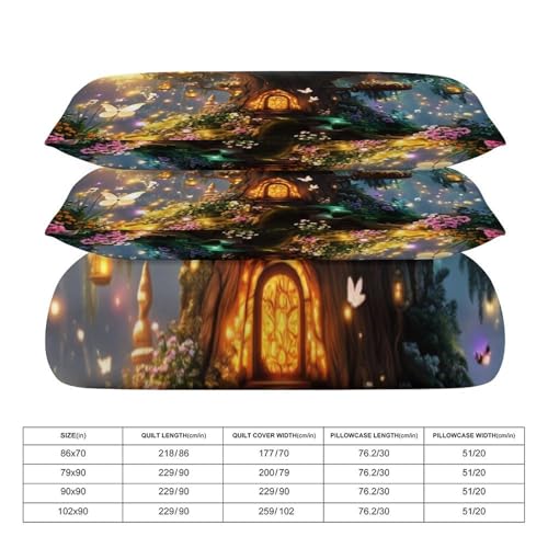 Enchanted Fairy Forest 3 Piece Reversible Bedding Set 86"x70",Double Sided Brushed Microfiber Duvet Cover Set with 2 Pillowcases Soft Breathable Comforter Cover for Home - color: Enchanted Fairy Forest, size: 86"x70"