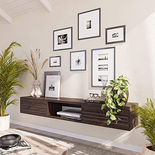 BELLEZE Modern Floating Wall Mounted 63 Inch TV Console with Built-in Shelf & Compartments, Space Saving Decorative Contemporary Media Storage, for Up to 100lbs - Langston (Espresso) - color: Espresso, style: Langston