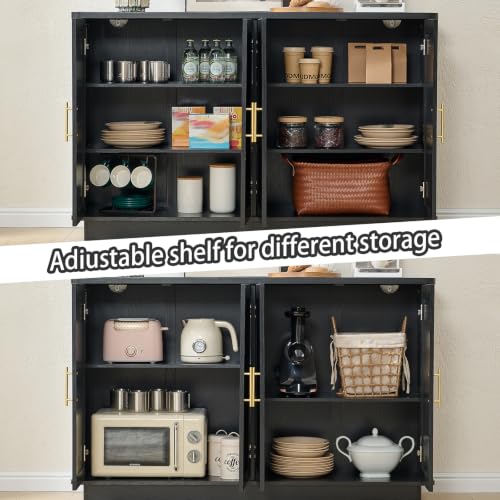 Okvnbjk Modern Sideboard Buffet Cabinet with Storage, Black | Fluted Coffee Bar Cabinet with 4 Doors & Adjustable Shelves for Kitchen, Dining Room, Living Room & Hallway - color: Black