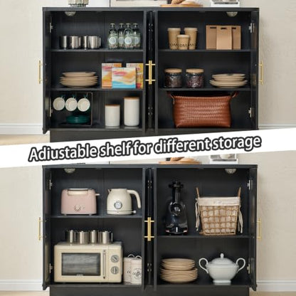 Okvnbjk Modern Sideboard Buffet Cabinet with Storage, Black | Fluted Coffee Bar Cabinet with 4 Doors & Adjustable Shelves for Kitchen, Dining Room, Living Room & Hallway - color: Black