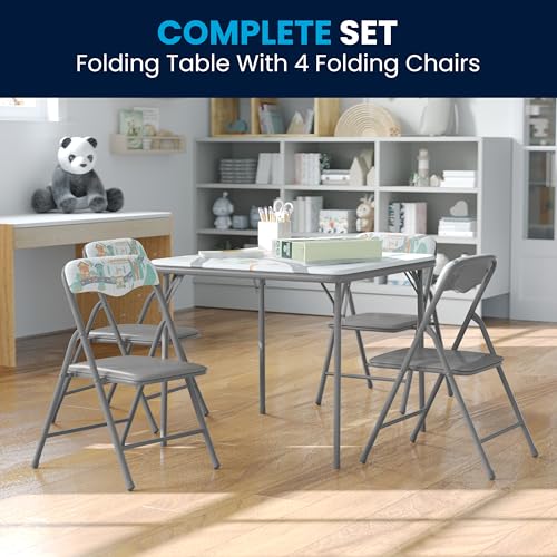 Flash Furniture Mindy Kids 5-Piece Folding Table and Chair Set, Printed | Daycare and Classroom, Children's Activity Table, Portable - color: Printed, size: 5 Piece Set