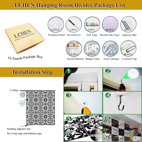 Lchen Solid Hanging Room Divider,12 Pieces Solid Board Screen Panels White Home Decoration Room Partition (White Board,15.7"x15.7"x0.03") - color: White03