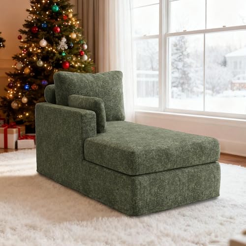 Chifee & Vingol 31.89" Chaise Lounge with Left Armrest Upholstered Modern Lounge Couch Sleeper Sofa with Cushions & Pillows for Living Room Bedroom Reading Nook,Green - color: Green, size: Single Chaise-Left Armrest