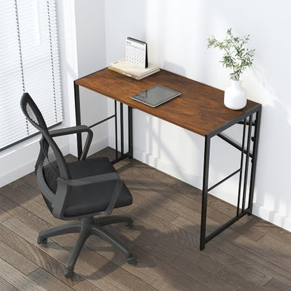 Lutown-Teen 35 inch Folding Small Desk, Mahogany | Writing Gaming Computer Camping Desk for Small Spaces, No Assembly Required Home Office Table - color: Mahogany, size: 35 Inch