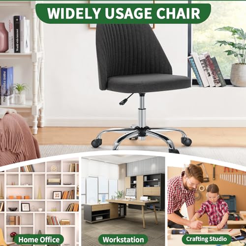 Armless Desk Chair with Comfortable Fabric Cover,Modern Home Office Chairs with Swivel Wheels for Computer Task Chairs Cute Vanity Chairs Adjustable Height for Living Room,Bed Room,Conference Office - color: Dark Grey