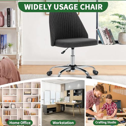Armless Desk Chair with Comfortable Fabric Cover,Modern Home Office Chairs with Swivel Wheels for Computer Task Chairs Cute Vanity Chairs Adjustable Height for Living Room,Bed Room,Conference Office - color: Dark Grey