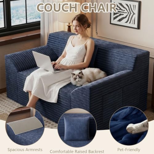 42" Boneless Oversized Chair with Side Pocket, Sofa Small Single Couch in a Box, Deep Seating Boneless Chair for Bedroom Living Room Office Apartment, No Assembly, Blue - color: Blue, size: 42'' Style 4