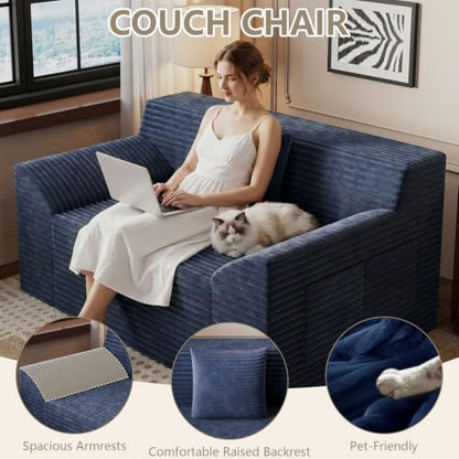 42" Boneless Oversized Chair with Side Pocket, Sofa Small Single Couch in a Box, Deep Seating Boneless Chair for Bedroom Living Room Office Apartment, No Assembly, Blue - color: Blue, size: 42'' Style 4