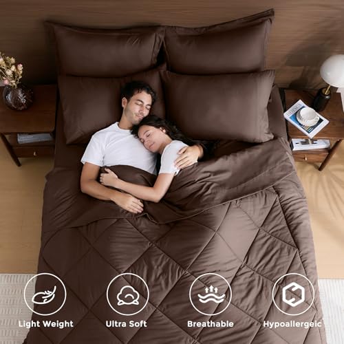 7-Piece King Comforter Set, Brown | Reversible, All-Season, Soft, 7 Piece Set, All-Season Reversible Bed in a Bag, Flat Sheet, Fitted Sheet, Pillowcases - color: Brown, size: King