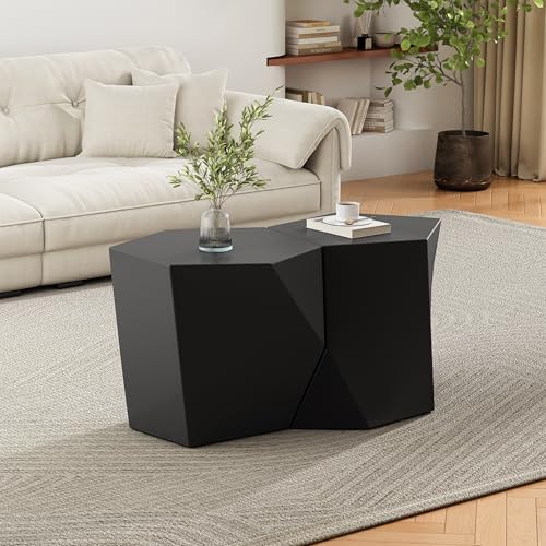 Irregular Nesting Coffee Table Set of 2, Modern Hexagon Side Table, MGO End Table Accent Tables for Living Room Apartment Balcony Office, Black - color: 30.25" Black